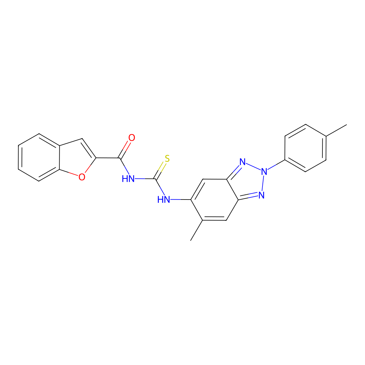 N-[[6-methyl-2-(4-methylphenyl)benzotriazol-5-yl]carbamothioyl]-1-benzofuran-2-carboxamide molecular structure, CAS 488827-33-4