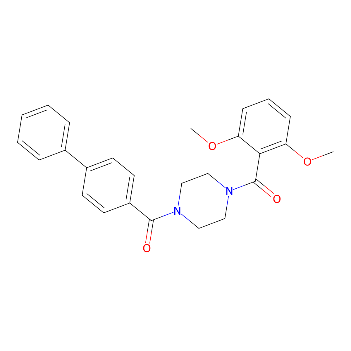 1-([1,1'-Biphenyl]-4-ylcarbonyl)-4-(2,6-dimethoxybenzoyl)piperazine molecular structure, CAS 488827-57-2