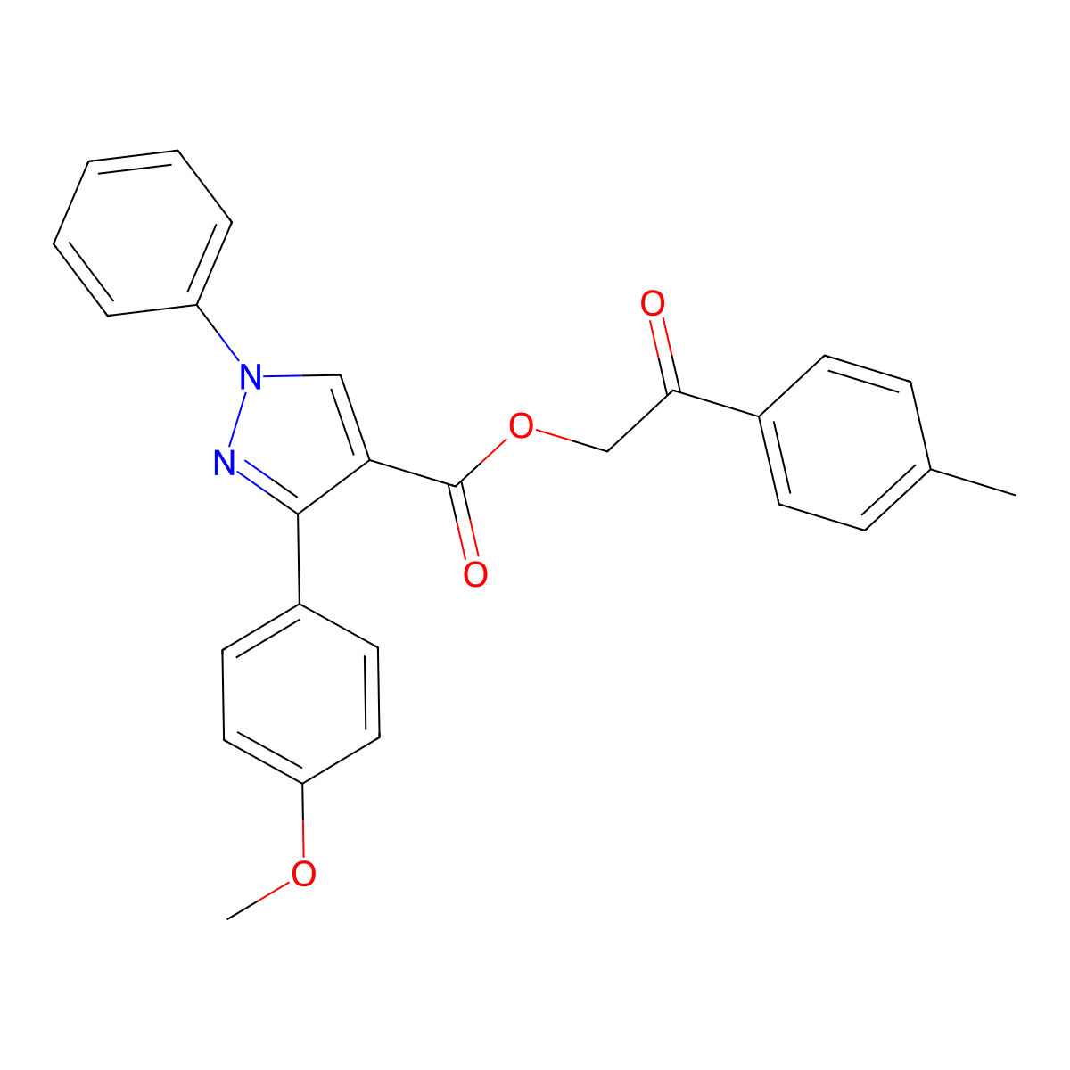 [2-(4-Methylphenyl)-2-oxoethyl] 3-(4-methoxyphenyl)-1-phenylpyrazole-4-carboxylate molecular structure, CAS 488831-99-8
