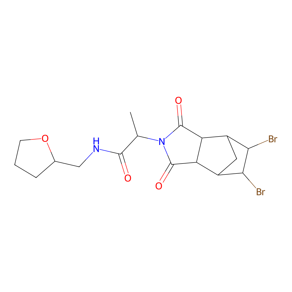 2-(5,6-dibromo-1,3-dioxohexahydro-1H-4,7-methanoisoindol-2(3H)-yl)-N-((tetrahydrofuran-2-yl)methyl)propanamide molecular structure, CAS 488832-40-2