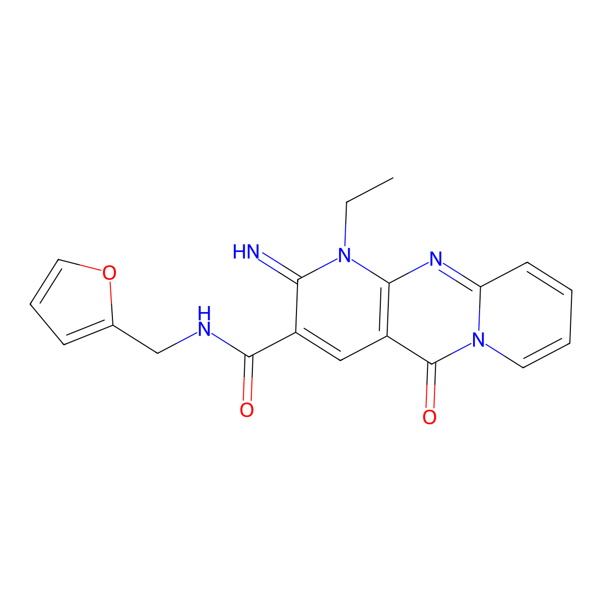 1-Ethyl-N-(2-furylmethyl)-2-imino-5-oxo-1,5-dihydro-2H-dipyrido[1,2-A:2,3-D]pyrimidine-3-carboxamide molecular structure, CAS 488839-72-1