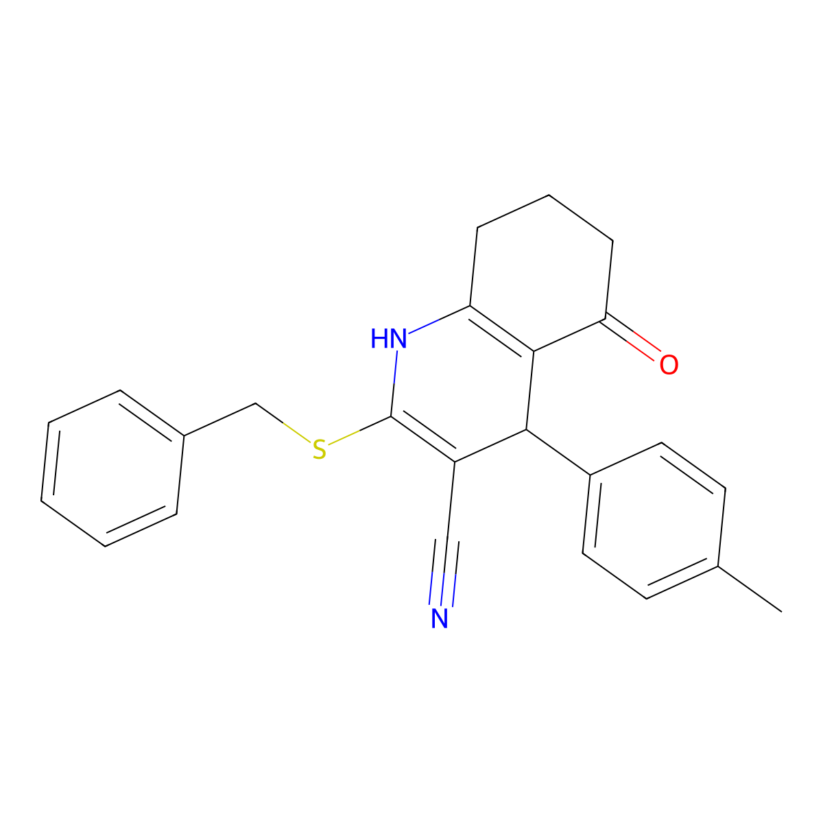2-benzylsulfanyl-4-(4-methylphenyl)-5-oxo-4,6,7,8-tetrahydro-1H-quinoline-3-carbonitrile molecular structure, CAS 488840-26-2