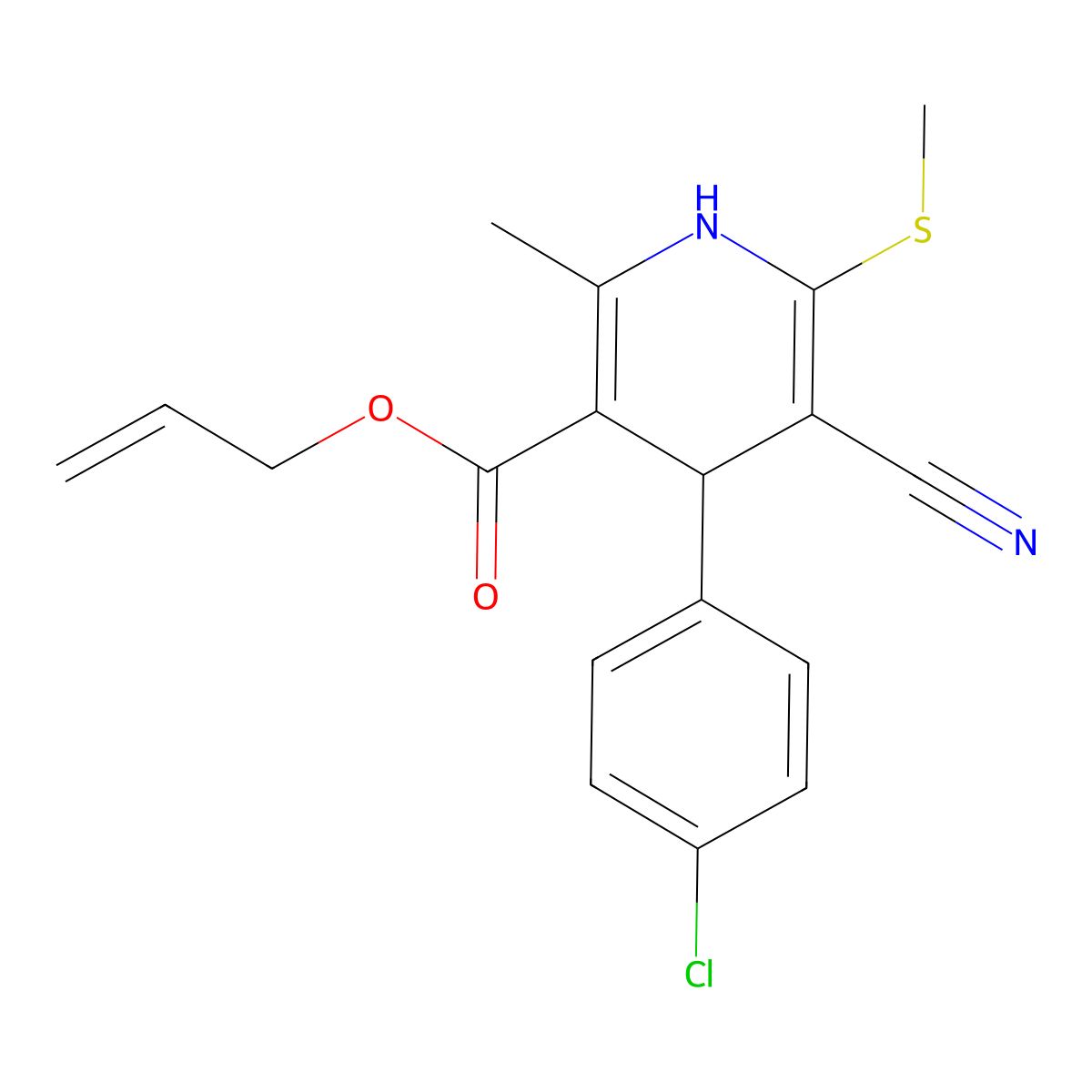 Prop-2-en-1-yl 4-(4-chlorophenyl)-5-cyano-2-methyl-6-(methylsulfanyl)-1,4-dihydropyridine-3-carboxylate molecular structure, CAS 488840-28-4