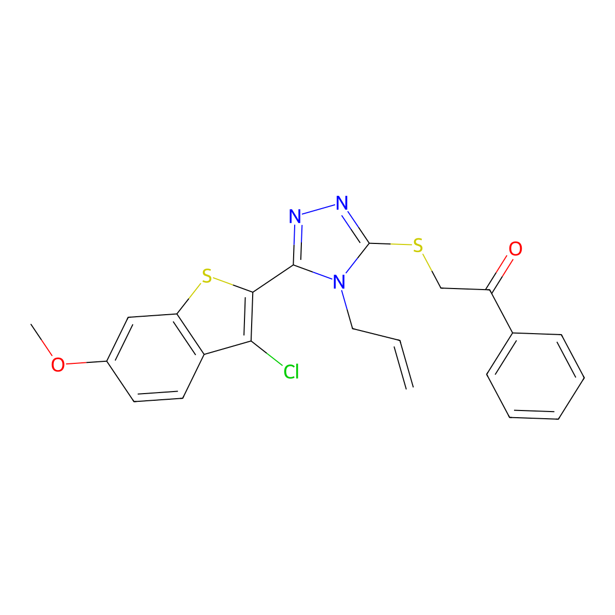 2-{[5-(3-chloro-6-methoxy-1-benzothiophen-2-yl)-4-(prop-2-en-1-yl)-4H-1,2,4-triazol-3-yl]sulfanyl}-1-phenylethanone molecular structure, CAS 488840-46-6