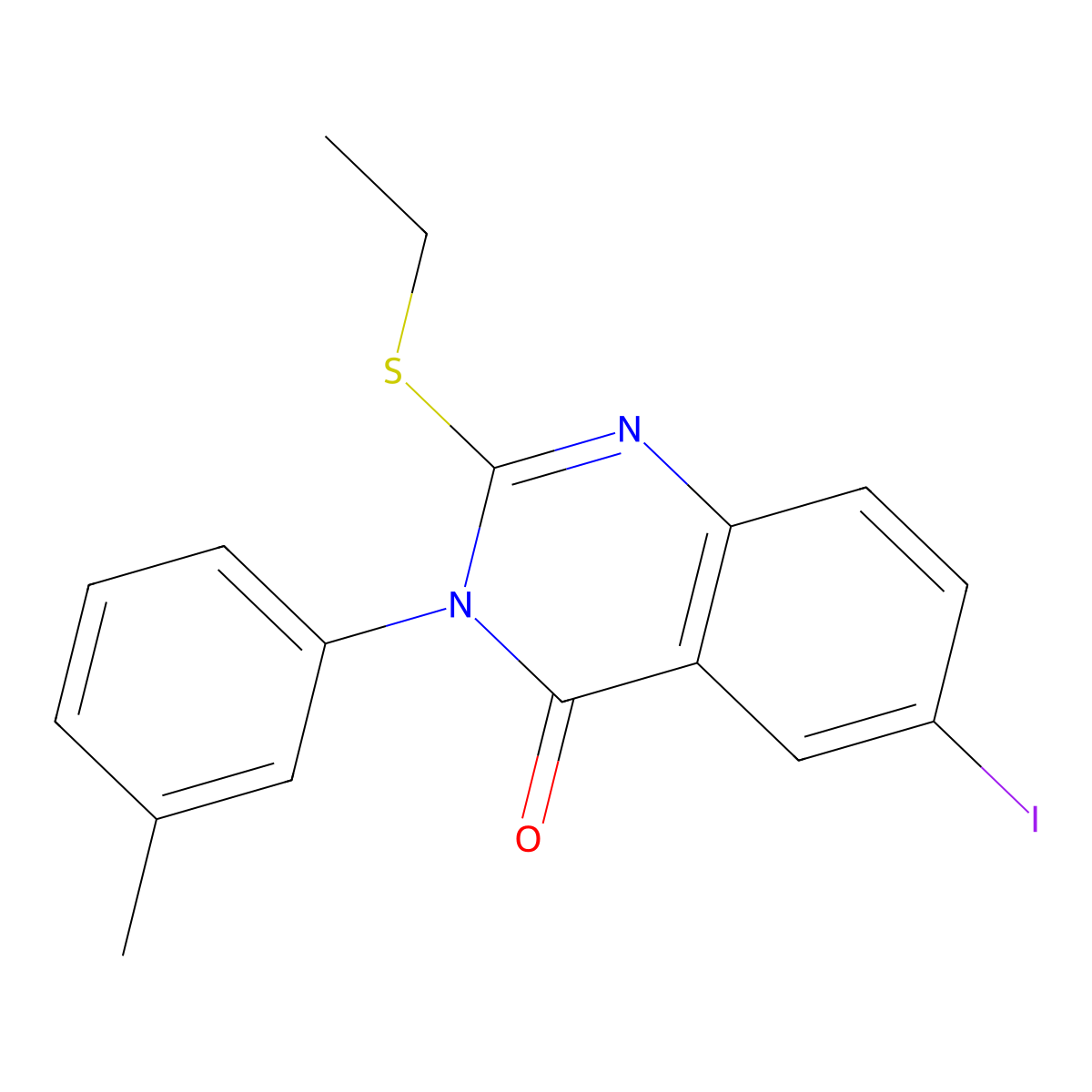 2-Ethylsulfanyl-6-iodo-3-(3-methylphenyl)quinazolin-4-one molecular structure, CAS 488840-73-9