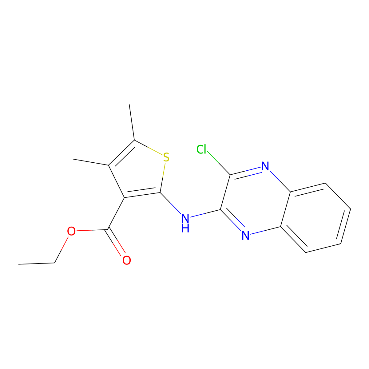 Ethyl 2-[(3-chloroquinoxalin-2-yl)amino]-4,5-dimethylthiophene-3-carboxylate molecular structure, CAS 488840-89-7
