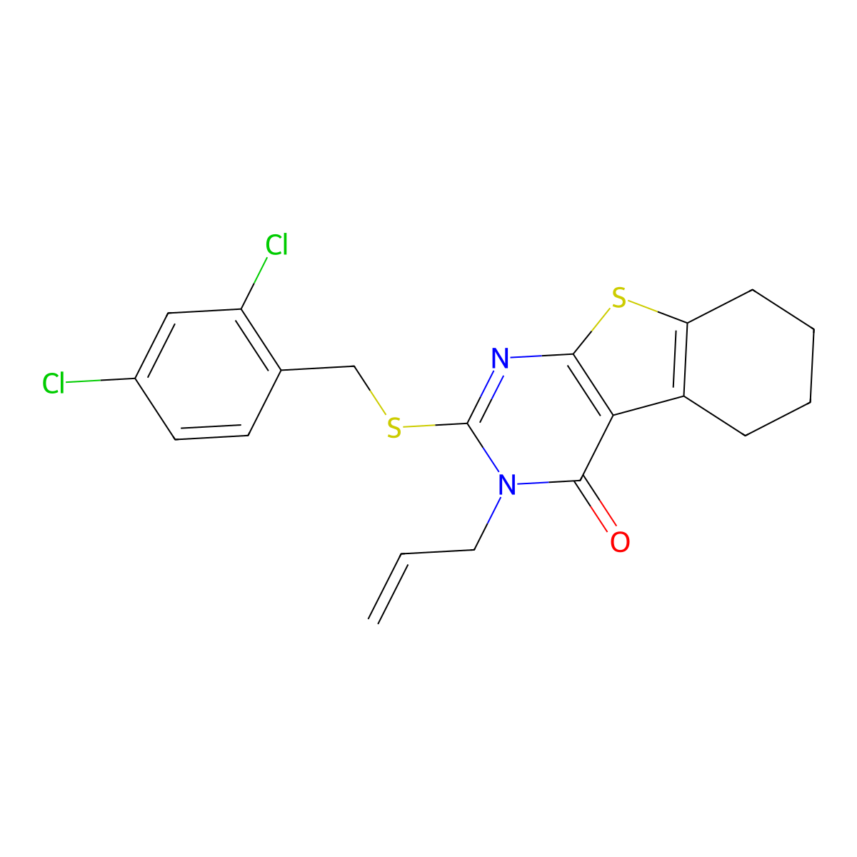 2-[(2,4-dichlorobenzyl)sulfanyl]-3-(prop-2-en-1-yl)-5,6,7,8-tetrahydro[1]benzothieno[2,3-d]pyrimidin-4(3H)-one molecular structure, CAS 488840-97-7