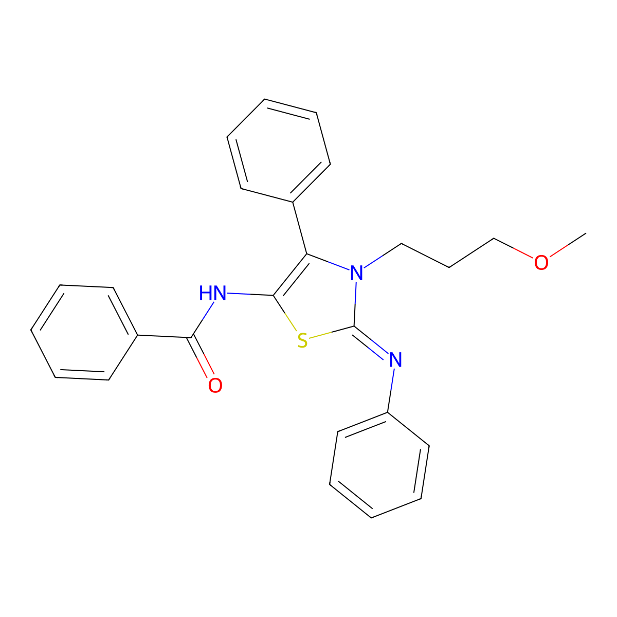 N-[(2Z)-3-(3-methoxypropyl)-4-phenyl-2-(phenylimino)-2,3-dihydro-1,3-thiazol-5-yl]benzamide molecular structure, CAS 488841-10-7