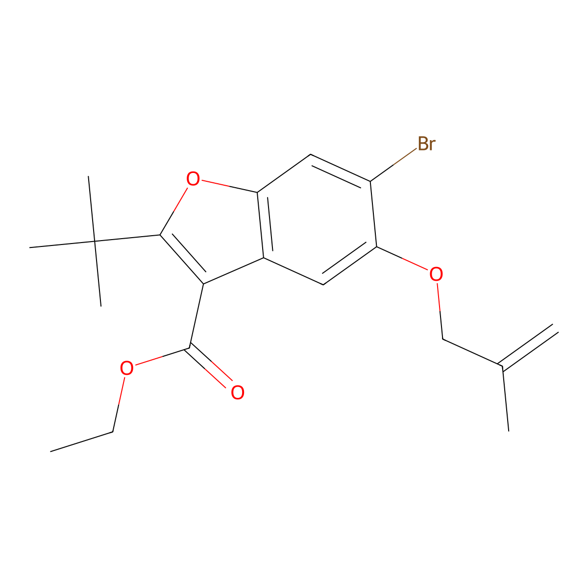 Ethyl 6-bromo-2-(tert-butyl)-5-((2-methylallyl)oxy)benzofuran-3-carboxylate molecular structure, CAS 488841-38-9