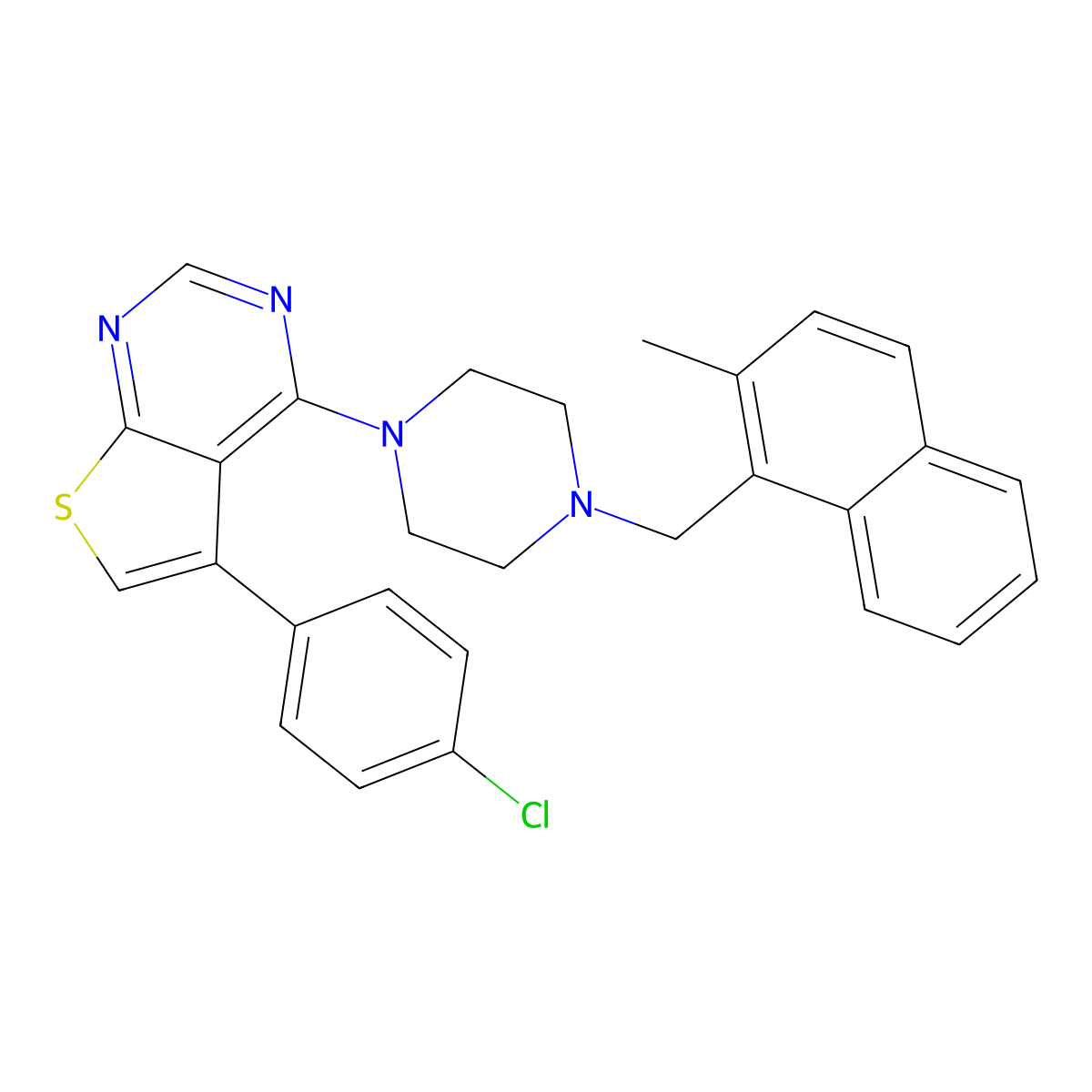 5-(4-Chlorophenyl)-4-{4-[(2-methylnaphthyl)methyl]piperazinyl}thiopheno[2,3-d] pyrimidine molecular structure, CAS 488841-59-4