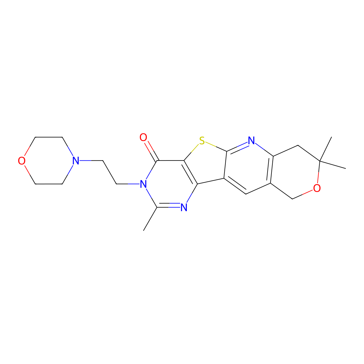 2,8,8-trimethyl-3-(2-morpholinoethyl)-7,8-dihydro-3H-pyrano[3'',4'':5',6']pyrido[3',2':4,5]thieno[3,2-d]pyrimidin-4(10H)-one molecular structure, CAS 488841-77-6