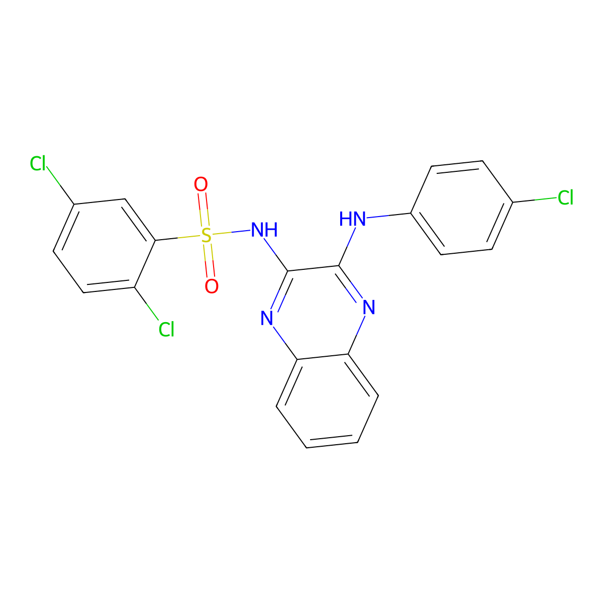 2,5-dichloro-N-{3-[(4-chlorophenyl)amino]quinoxalin-2-yl}benzenesulfonamide molecular structure, CAS 488841-95-8