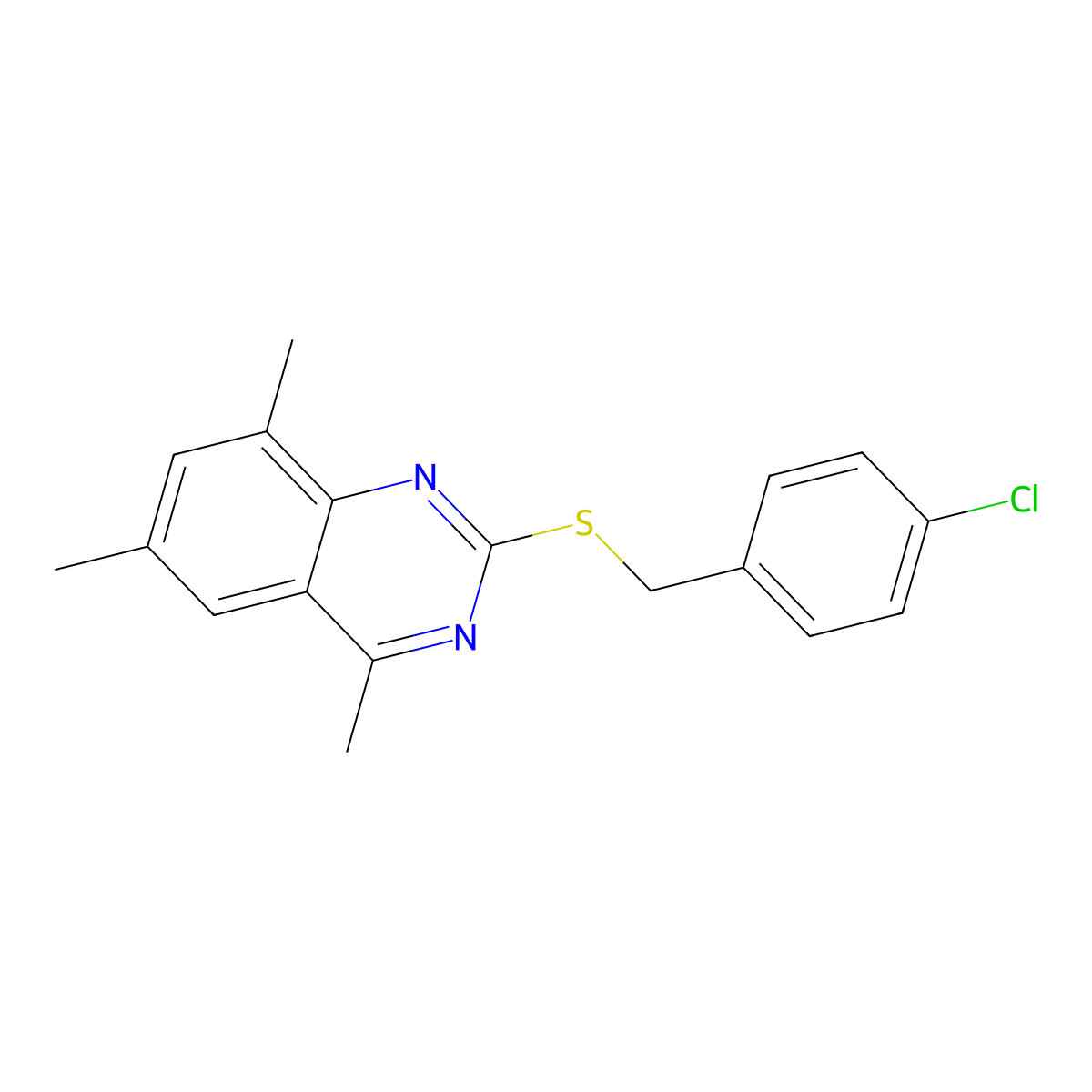 2-[(4-Chlorobenzyl)thio]-4,6,8-trimethylquinazoline molecular structure, CAS 488842-49-5