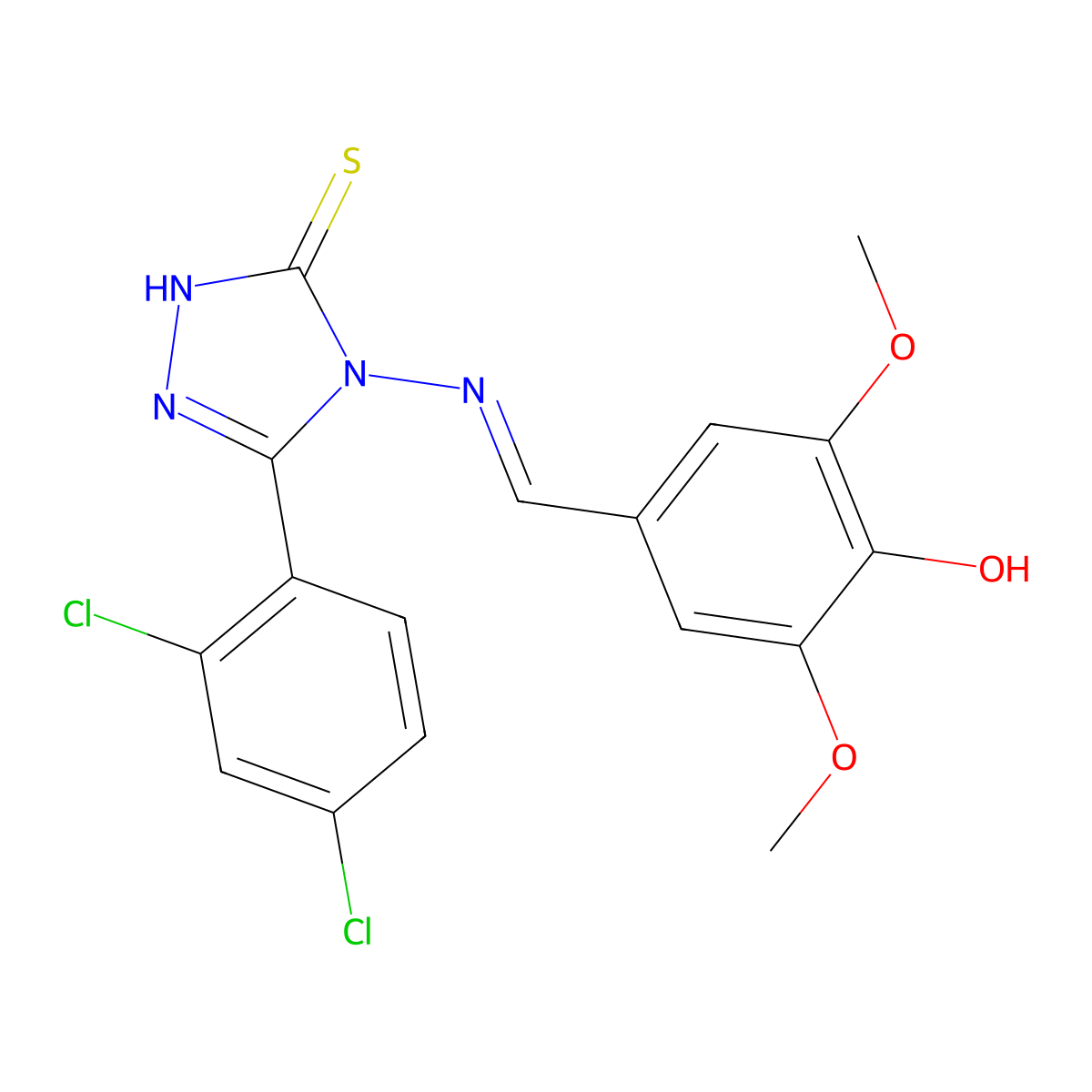 4-({[3-(2,4-dichlorophenyl)-5-sulfanyl-4H-1,2,4-triazol-4-yl]imino}methyl)-2,6-dimethoxyphenol molecular structure, CAS 488842-85-9
