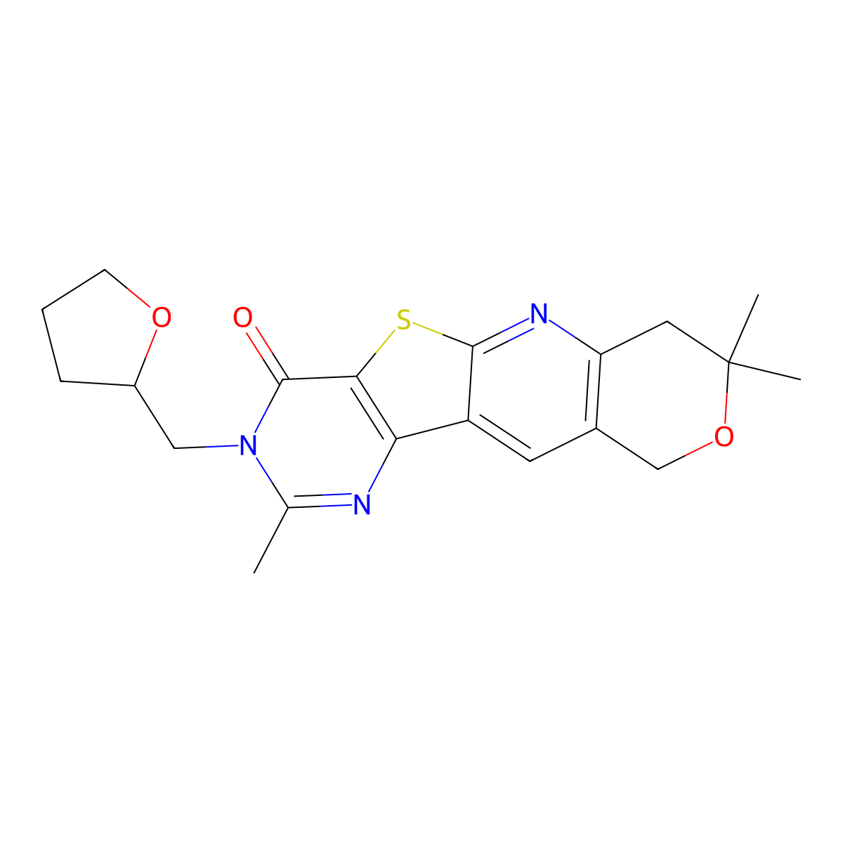 2,8,8-trimethyl-3-((tetrahydrofuran-2-yl)methyl)-7,8-dihydro-3H-pyrano[3'',4'':5',6']pyrido[3',2':4,5]thieno[3,2-d]pyrimidin-4(10H)-one molecular structure, CAS 488843-00-1