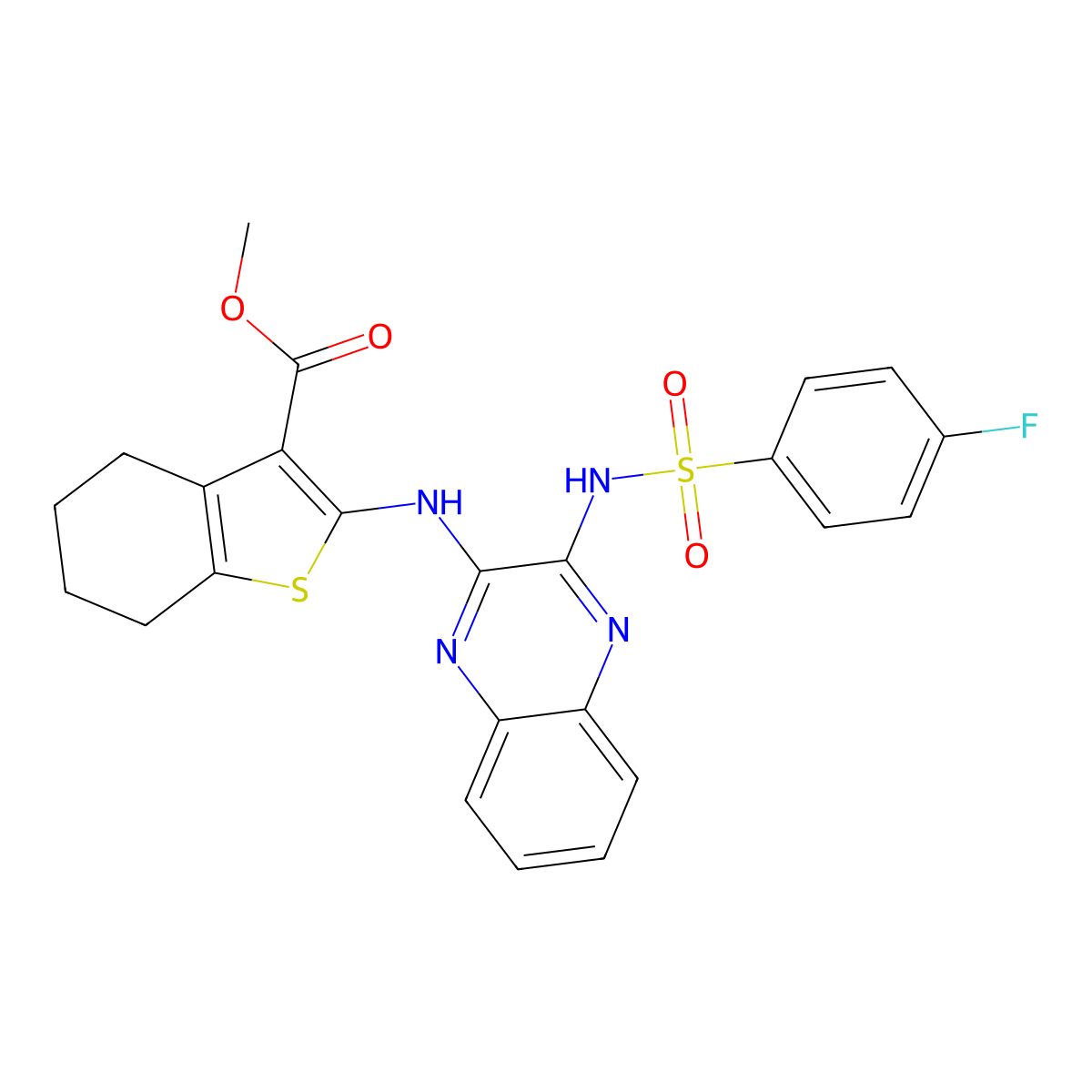 Methyl 2-[(3-{[(4-fluorophenyl)sulfonyl]amino}quinoxalin-2-yl)amino]-4,5,6,7-tetrahydro-1-benzothiophene-3-carboxylate molecular structure, CAS 488843-69-2