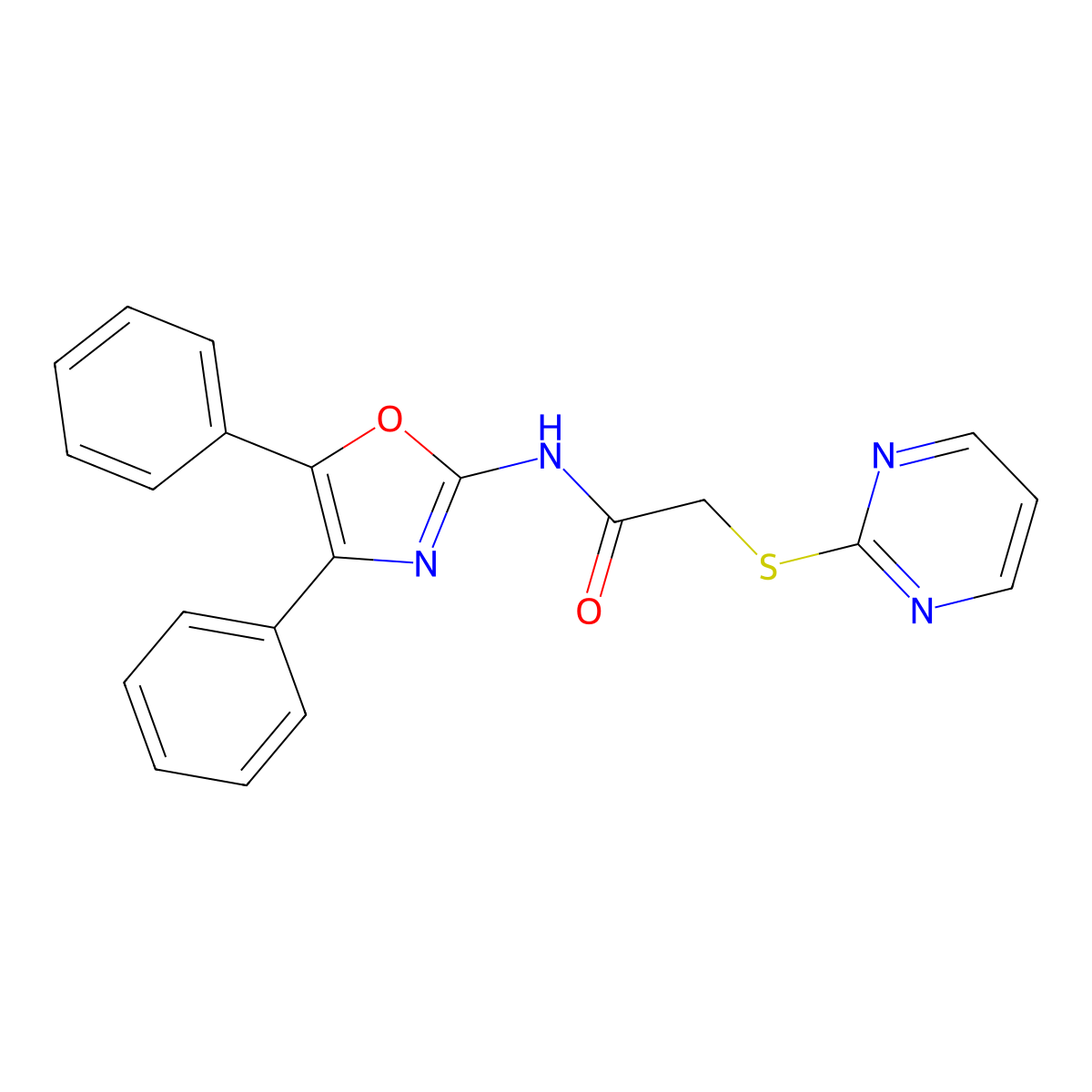 N-(4,5-diphenyl-1,3-oxazol-2-yl)-2-(pyrimidin-2-ylsulfanyl)acetamide molecular structure, CAS 488851-46-3