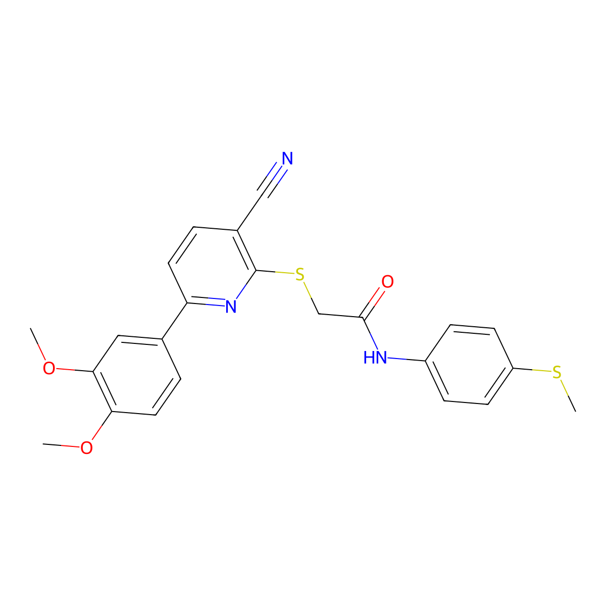 2-[3-cyano-6-(3,4-dimethoxyphenyl)pyridin-2-yl]sulfanyl-N-(4-methylsulfanylphenyl)acetamide molecular structure, CAS 488851-78-1