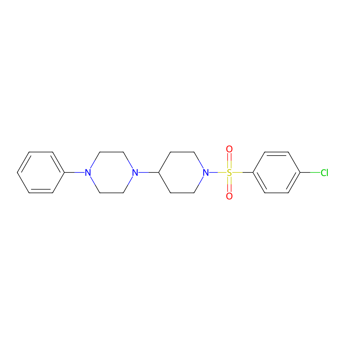 1-[1-(4-Chlorophenyl)sulfonylpiperidin-4-yl]-4-phenylpiperazine molecular structure, CAS 488851-83-8