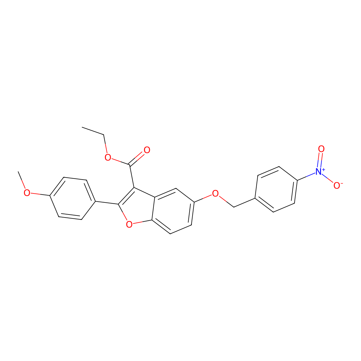 Ethyl 2-(4-methoxyphenyl)-5-((4-nitrobenzyl)oxy)benzofuran-3-carboxylate molecular structure, CAS 488851-85-0