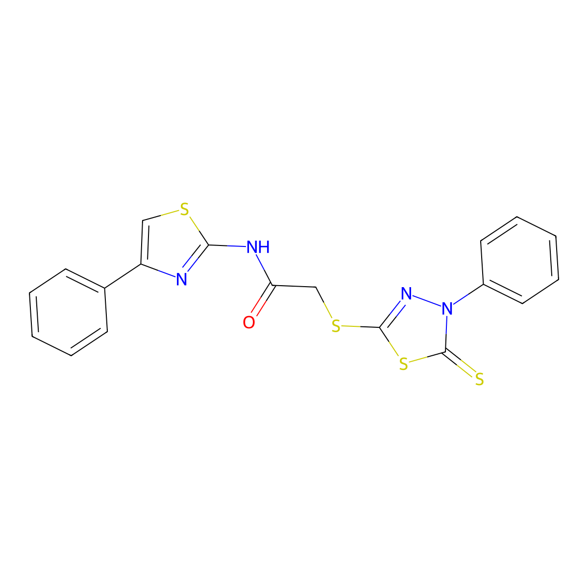 N-(4-phenyl-1,3-thiazol-2-yl)-2-[(4-phenyl-5-sulfanylidene-4,5-dihydro-1,3,4-thiadiazol-2-yl)sulfanyl]acetamide molecular structure, CAS 488852-02-4
