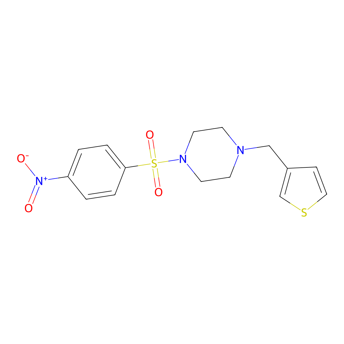 1-(4-Nitrophenyl)sulfonyl-4-(thiophen-3-ylmethyl)piperazine molecular structure, CAS 488852-17-1