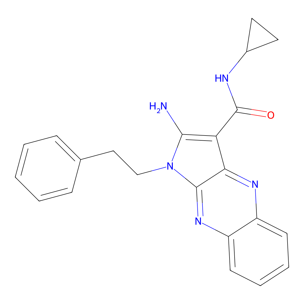 2-amino-N-cyclopropyl-1-(2-phenylethyl)-1H-pyrrolo[2,3-b]quinoxaline-3-carboxamide molecular structure, CAS 488852-93-3