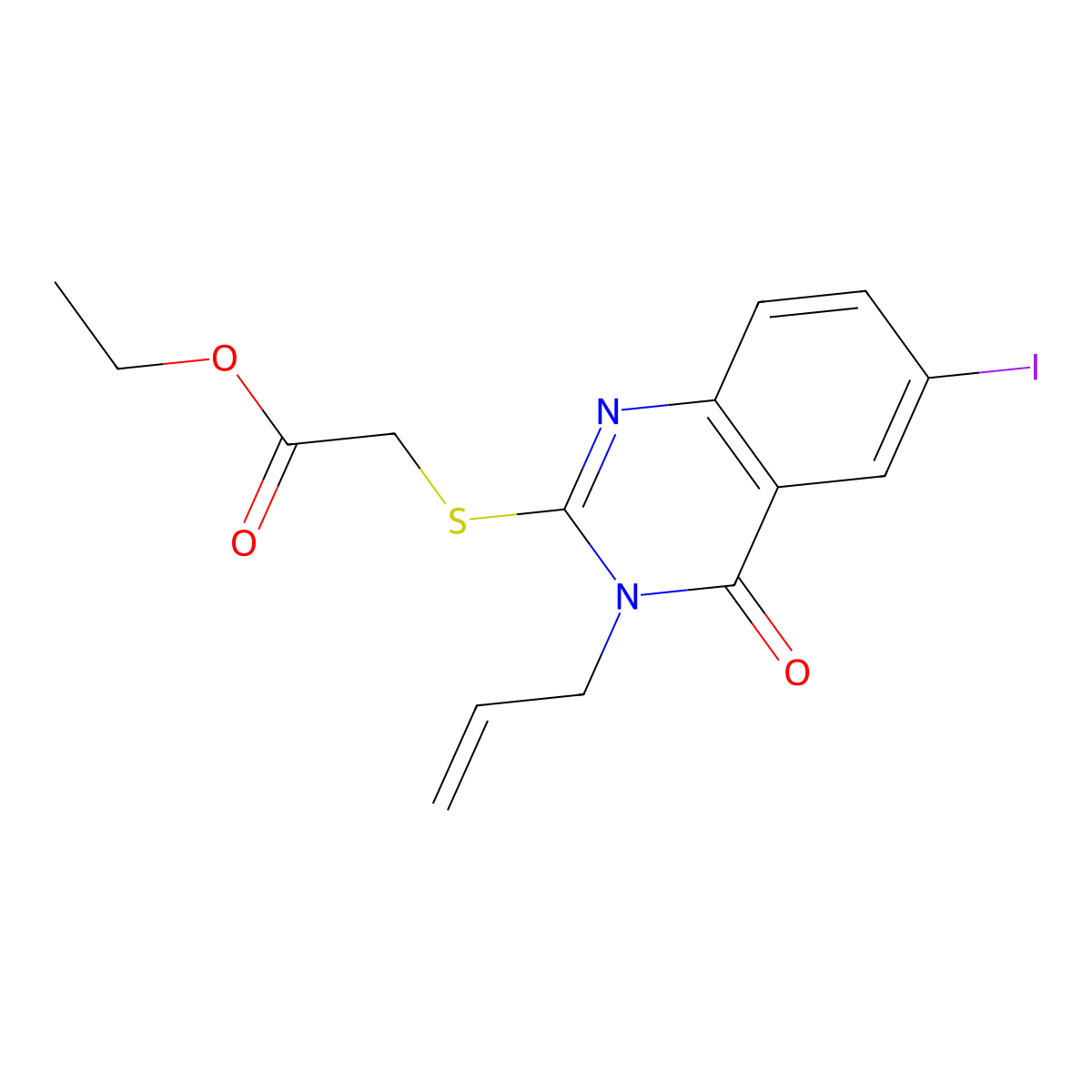 Ethyl 2-(6-iodo-4-oxo-3-prop-2-enylquinazolin-2-yl)sulfanylacetate molecular structure, CAS 488853-13-0