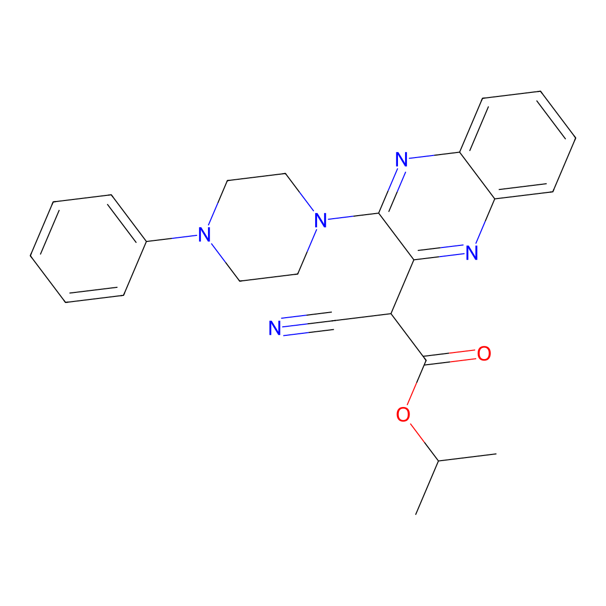 Propan-2-yl 2-cyano-2-[3-(4-phenylpiperazin-1-yl)quinoxalin-2-yl]acetate molecular structure, CAS 488853-22-1