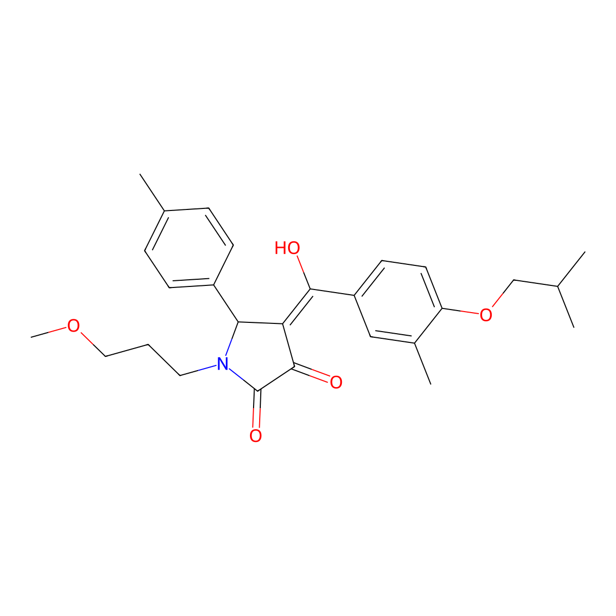 3-hydroxy-1-(3-methoxypropyl)-4-[3-methyl-4-(2-methylpropoxy)benzoyl]-5-(4-methylphenyl)-2,5-dihydro-1H-pyrrol-2-one molecular structure, CAS 488853-52-7
