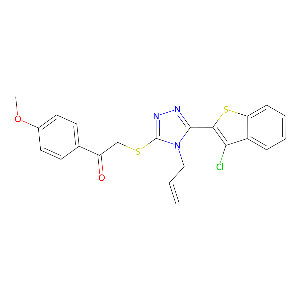 2-{[5-(3-chloro-1-benzothiophen-2-yl)-4-(prop-2-en-1-yl)-4H-1,2,4-triazol-3-yl]sulfanyl}-1-(4-methoxyphenyl)ethanone molecular structure, CAS 488853-58-3
