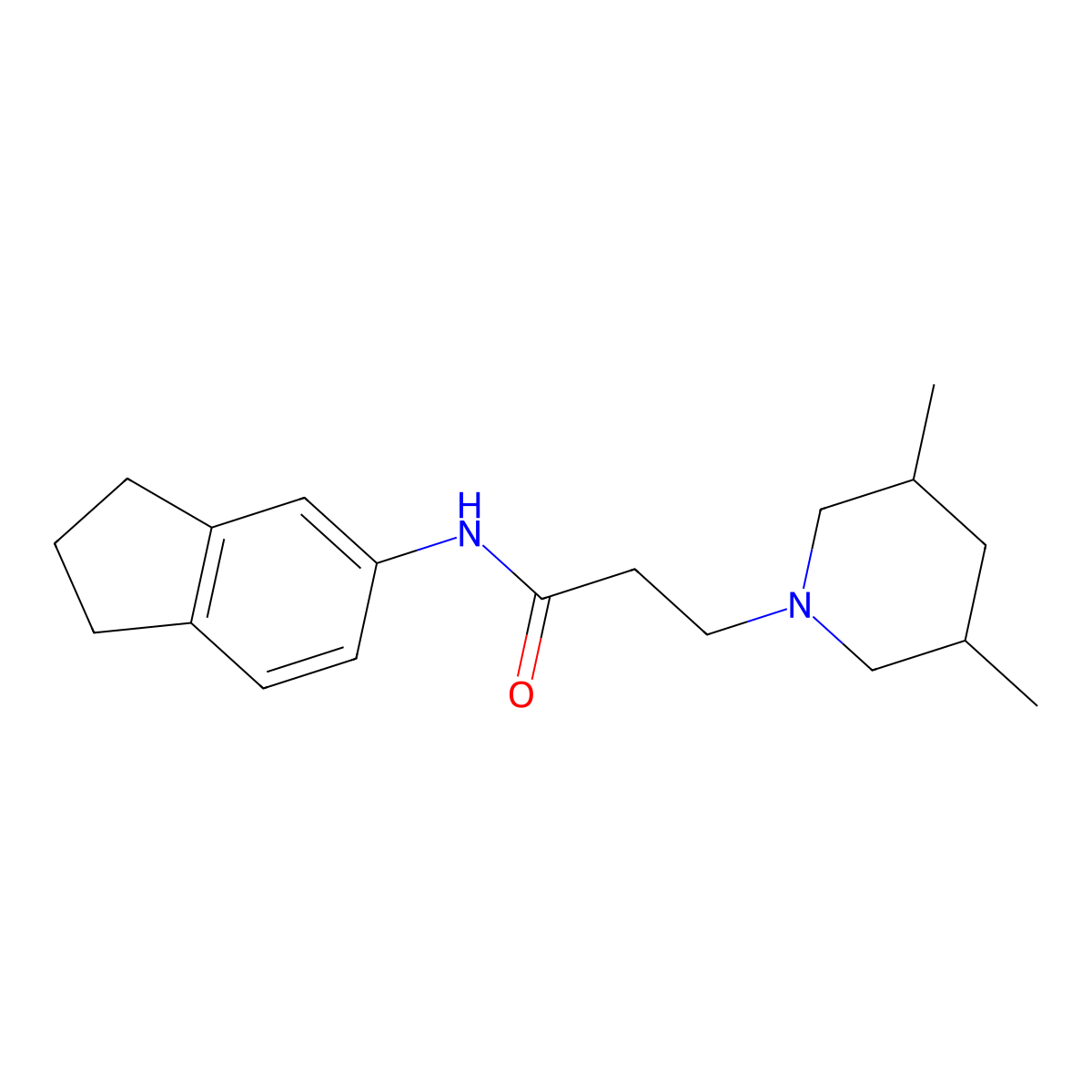 N-(2,3-dihydro-1H-inden-5-yl)-3-(3,5-dimethylpiperidin-1-yl)propanamide molecular structure, CAS 488853-83-4