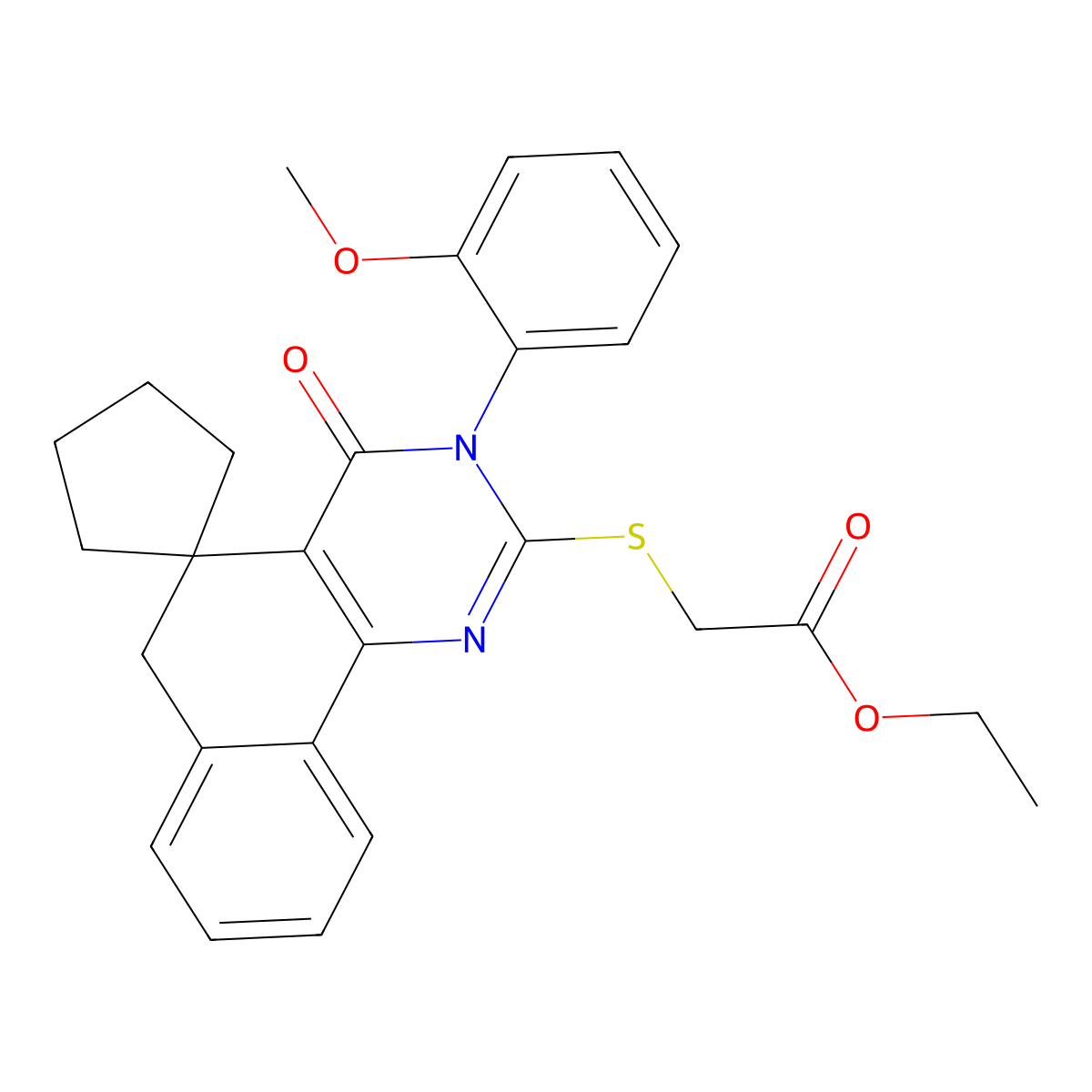 ethyl 2-[3-(2-methoxyphenyl)-4-oxospiro[6H-benzo[h]quinazoline-5,1'-cyclopentane]-2-yl]sulfanylacetate molecular structure, CAS 488853-98-1