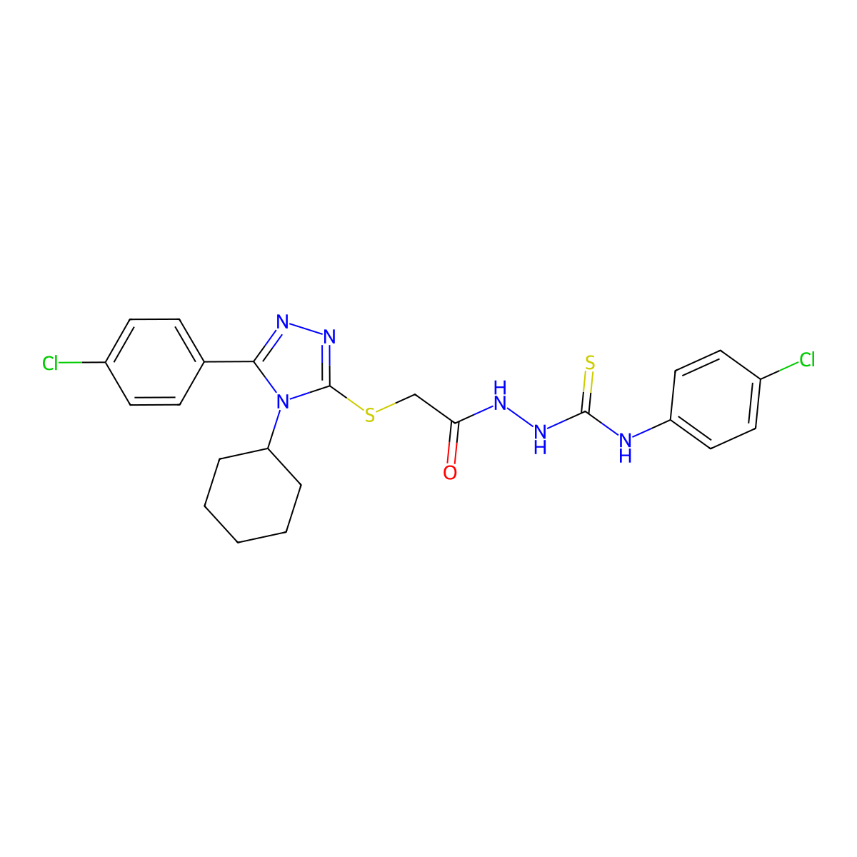 N-(4-chlorophenyl)-2-({[5-(4-chlorophenyl)-4-cyclohexyl-4H-1,2,4-triazol-3-yl]sulfanyl}acetyl)hydrazinecarbothioamide molecular structure, CAS 488854-18-8