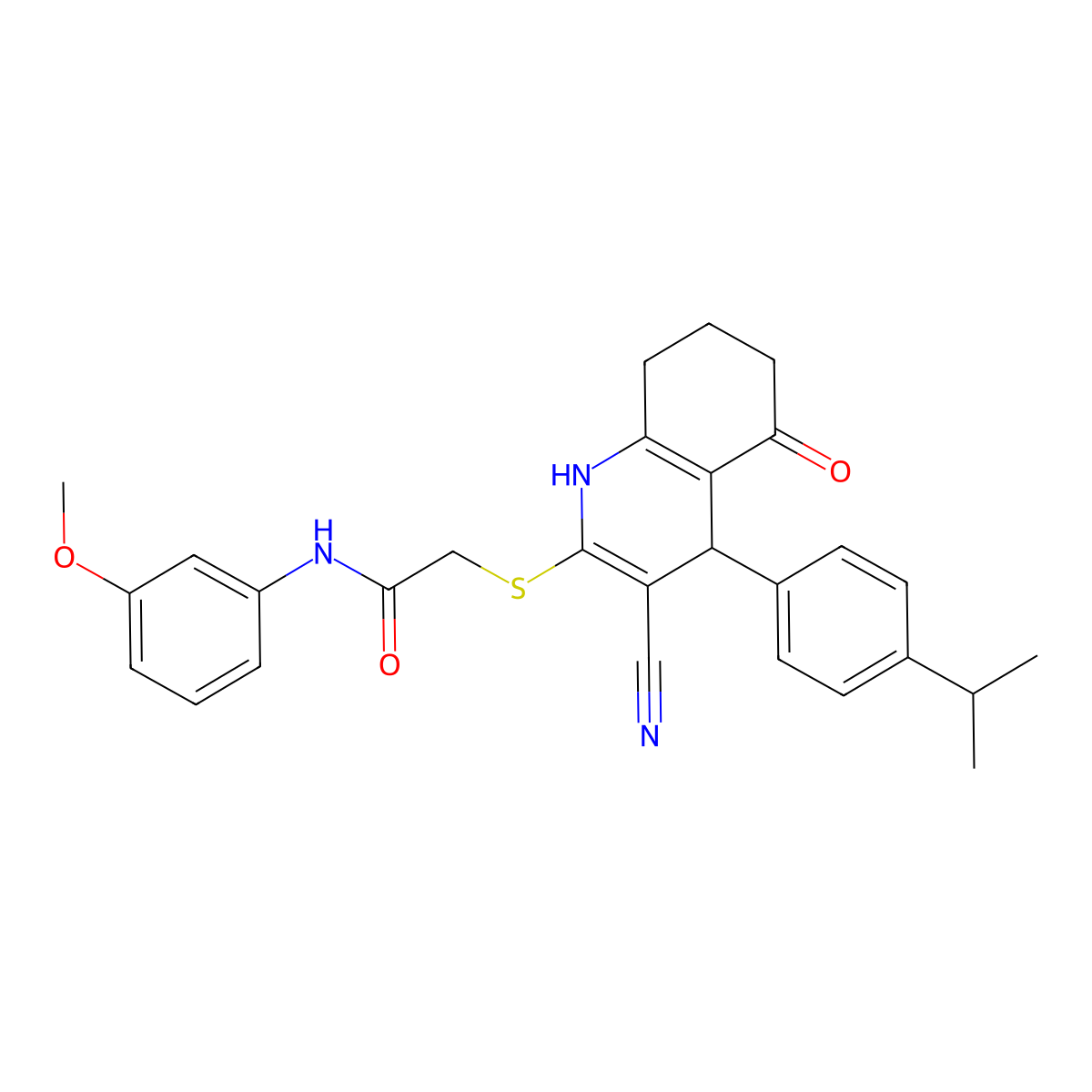 2-{[3-cyano-4-(4-isopropylphenyl)-5-oxo-1,4,5,6,7,8-hexahydro-2-quinolinyl]sulfanyl}-N-(3-methoxyphenyl)acetamide molecular structure, CAS 488854-26-8