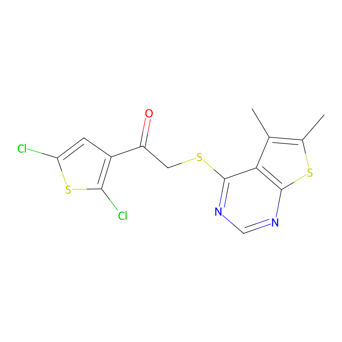 1-(2,5-Dichlorothiophen-3-yl)-2-(5,6-dimethylthieno[2,3-d]pyrimidin-4-yl)sulfanylethanone molecular structure, CAS 488855-25-0