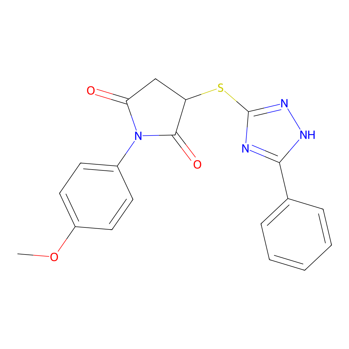 1-(4-methoxyphenyl)-3-[(5-phenyl-4H-1,2,4-triazol-3-yl)sulfanyl]pyrrolidine-2,5-dione molecular structure, CAS 488857-64-3