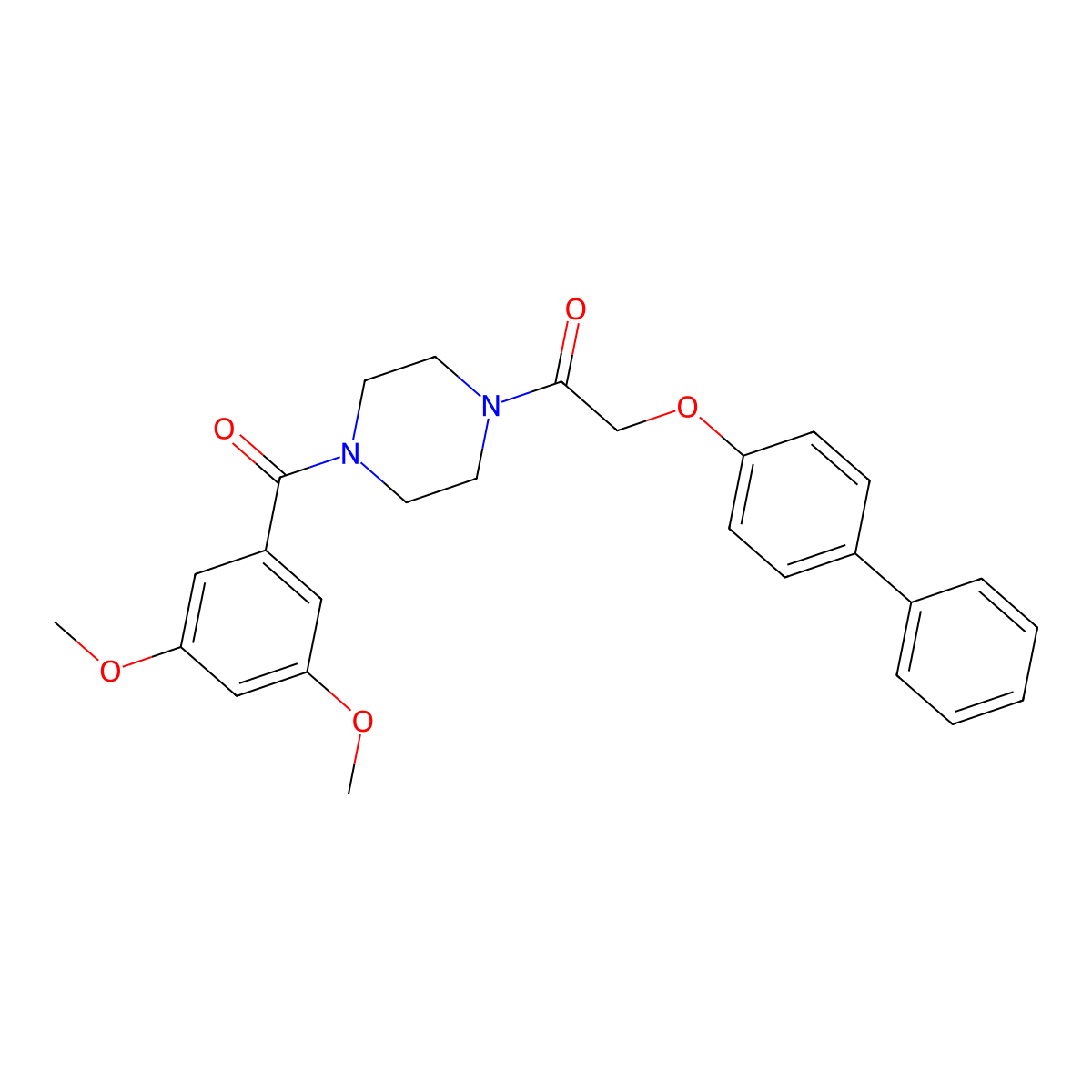 1-[4-(3,5-Dimethoxybenzoyl)piperazin-1-yl]-2-(4-phenylphenoxy)ethanone molecular structure, CAS 488858-24-8