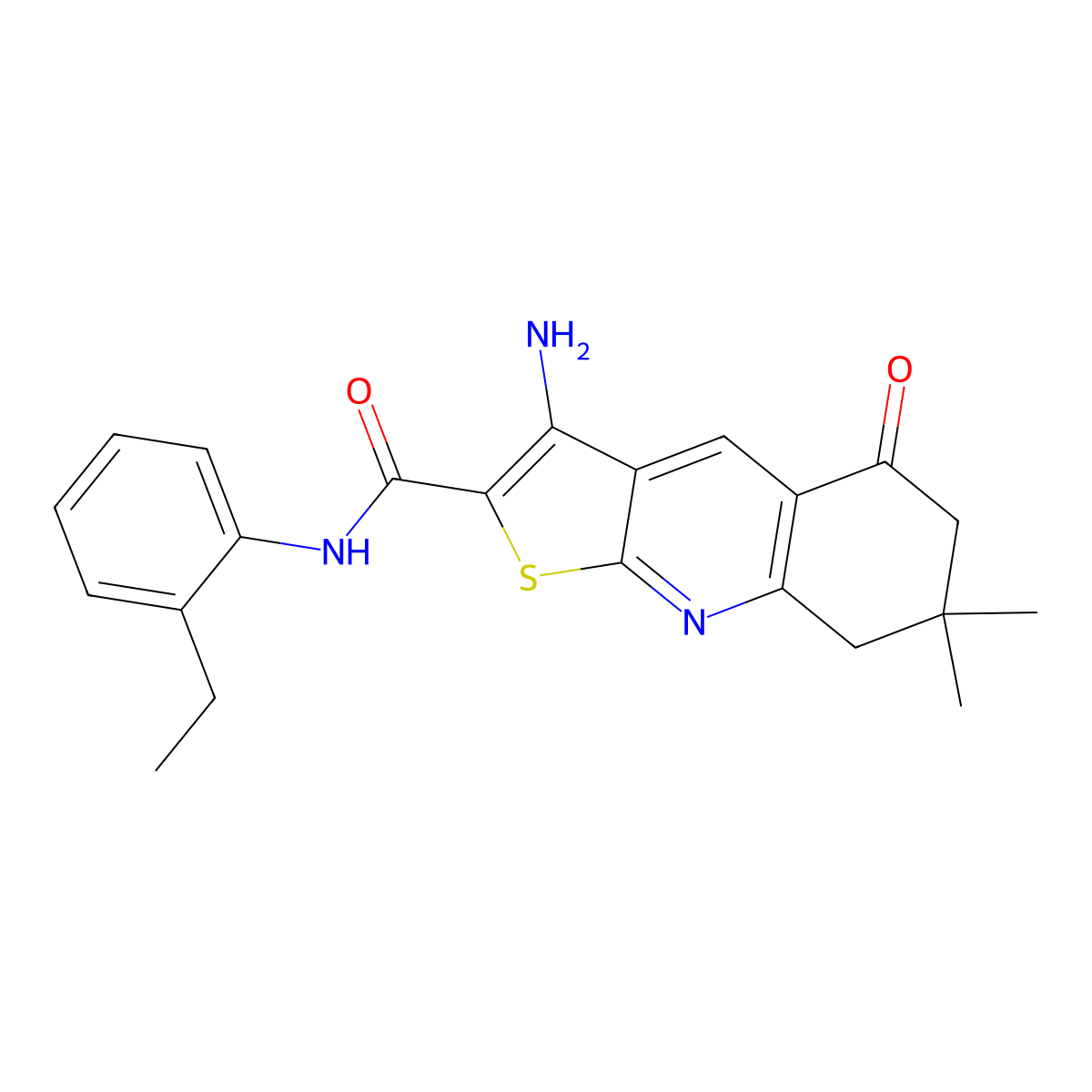 3-amino-N-(2-ethylphenyl)-7,7-dimethyl-5-oxo-5,6,7,8-tetrahydrothieno[2,3-b]quinoline-2-carboxamide molecular structure, CAS 488858-36-2