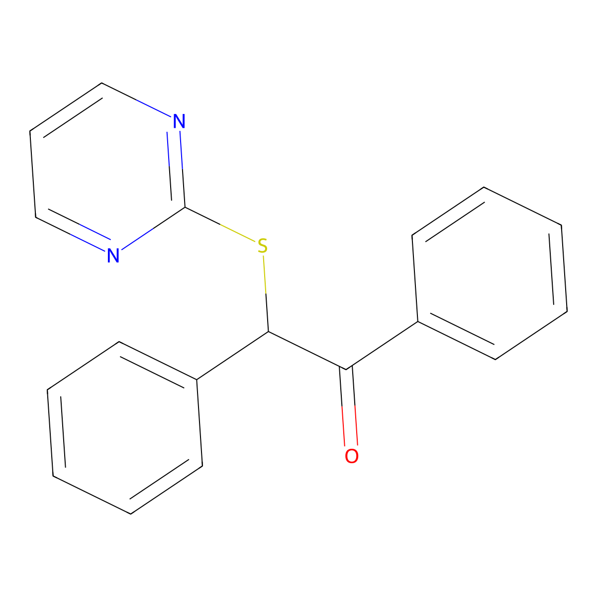 1,2-Diphenyl-2-(pyrimidin-2-ylsulfanyl)ethanone molecular structure, CAS 488858-40-8
