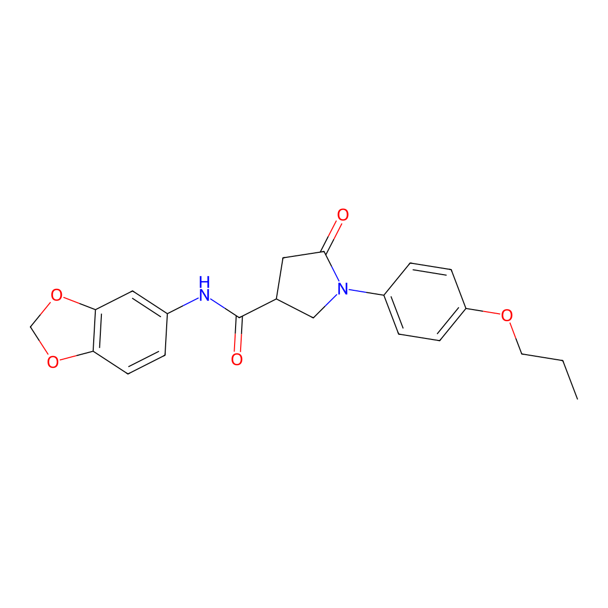N-(1,3-benzodioxol-5-yl)-5-oxo-1-(4-propoxyphenyl)pyrrolidine-3-carboxamide molecular structure, CAS 488858-57-7