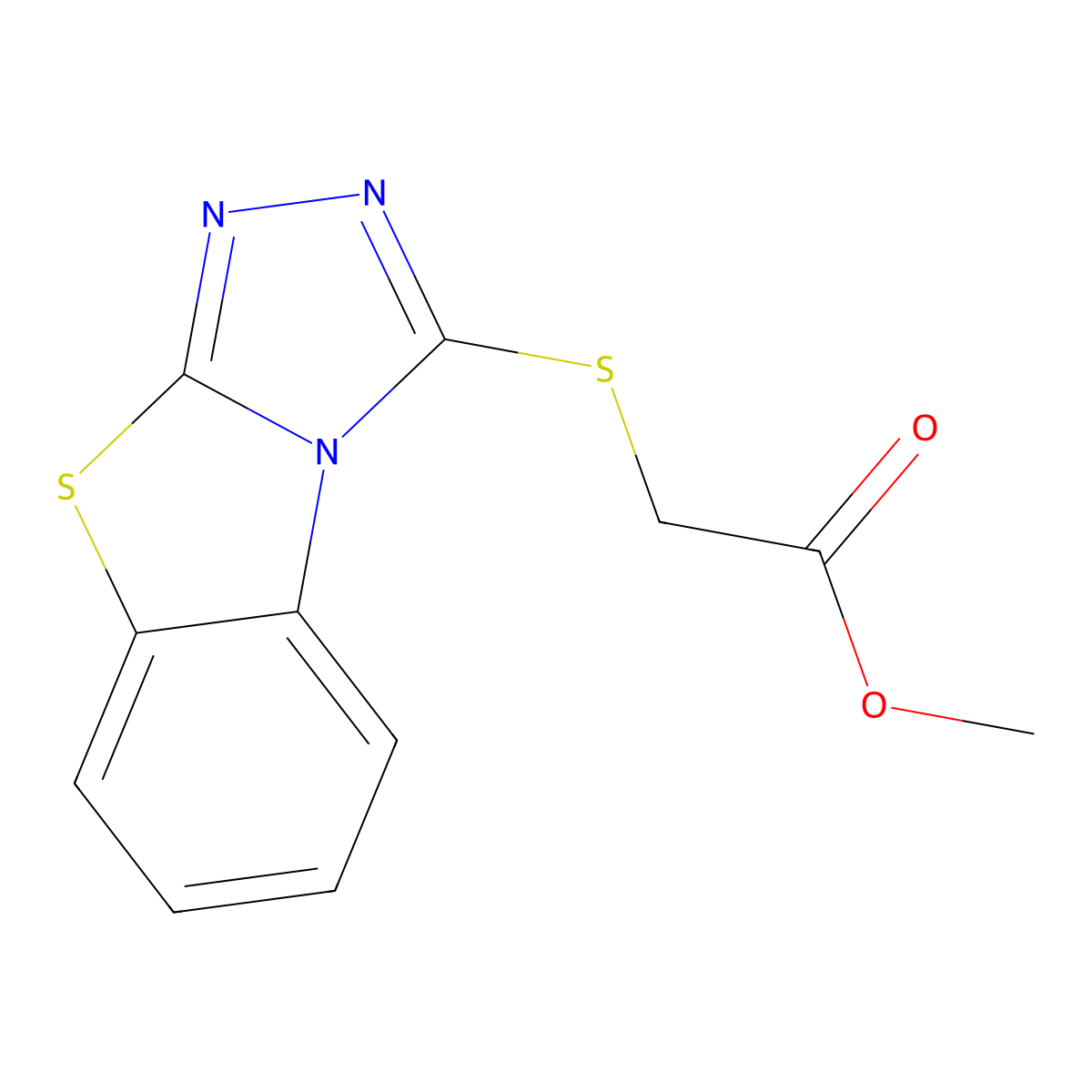 Methyl ([1,2,4]triazolo[3,4-b][1,3]benzothiazol-3-ylthio)acetate molecular structure, CAS 488858-90-8