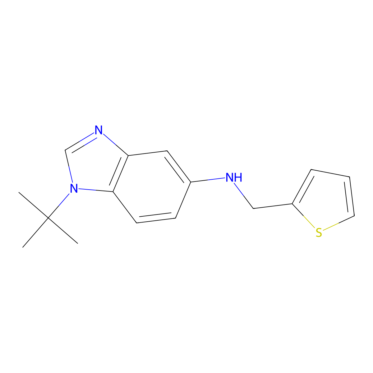 1-tert-butyl-N-(thiophen-2-ylmethyl)benzimidazol-5-amine molecular structure, CAS 488859-29-6