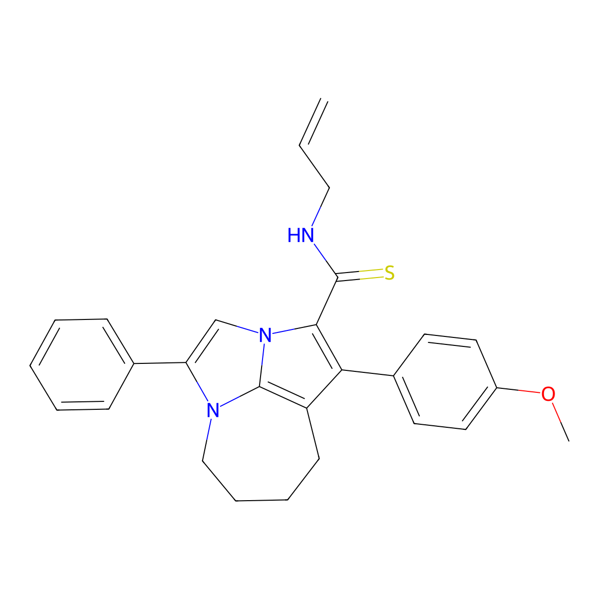 N-allyl-1-(4-methoxyphenyl)-4-phenyl-5,6,7,8-tetrahydro-2a,4a-diazacyclopenta[cd]azulene-2-carbothioamide molecular structure, CAS 488859-48-9