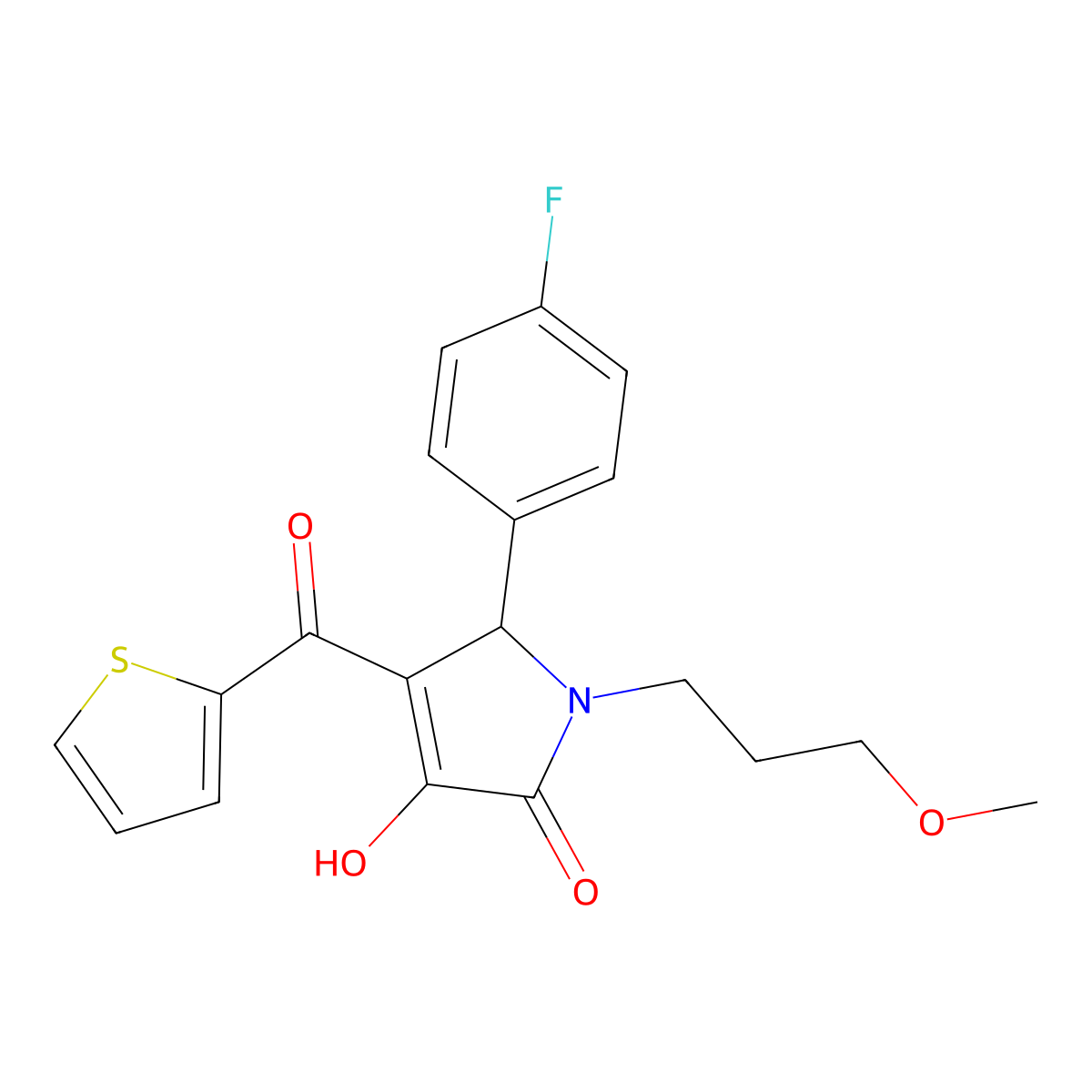 (4E)-5-(4-fluorophenyl)-4-[hydroxy(thiophen-2-yl)methylidene]-1-(3-methoxypropyl)pyrrolidine-2,3-dione molecular structure, CAS 488859-81-0