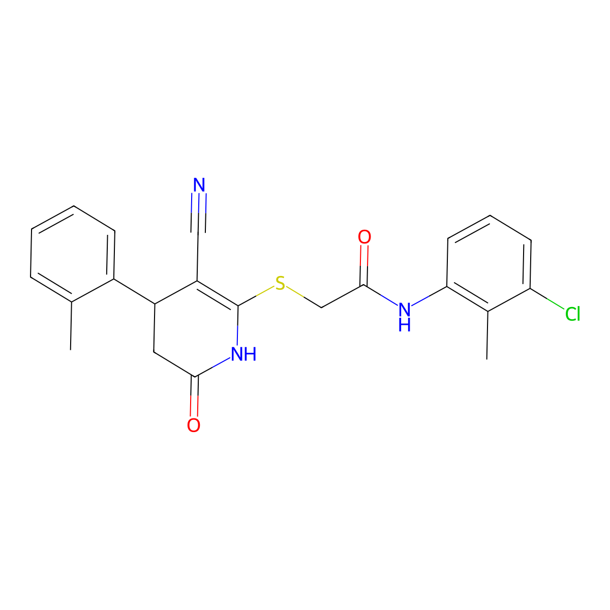 N-(3-chloro-2-methylphenyl)-2-[[5-cyano-4-(2-methylphenyl)-2-oxo-3,4-dihydro-1H-pyridin-6-yl]sulfanyl]acetamide molecular structure, CAS 488859-91-2