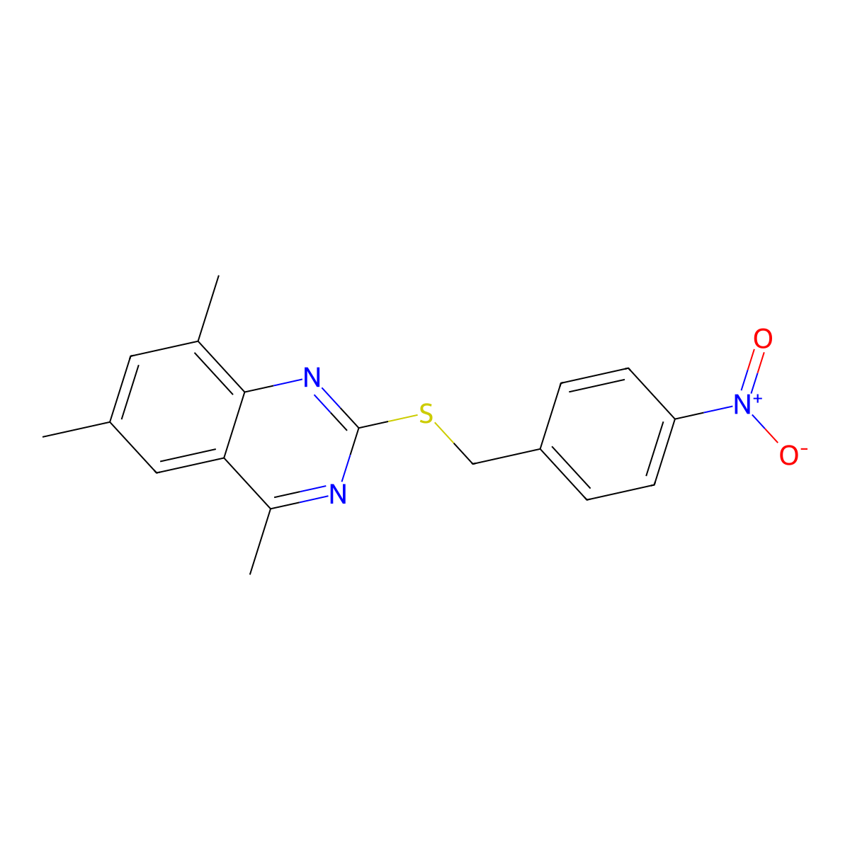 4,6,8-Trimethyl-2-[(4-nitrophenyl)methylsulfanyl]quinazoline molecular structure, CAS 488860-25-9
