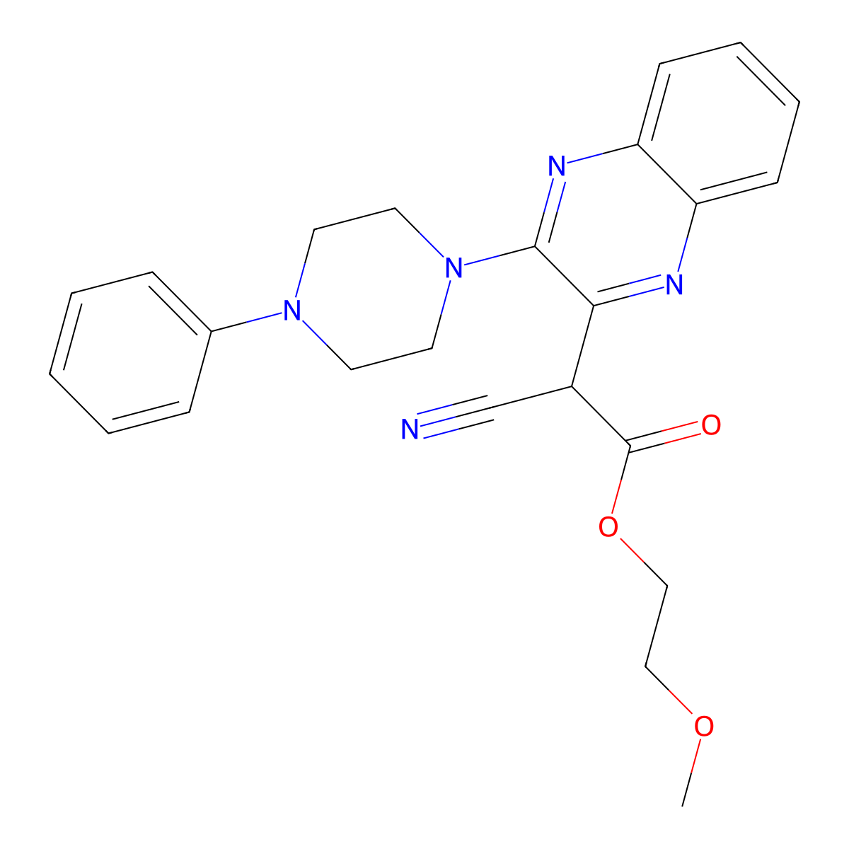 2-Methoxyethyl 2-cyano-2-[3-(4-phenylpiperazin-1-yl)quinoxalin-2-yl]acetate molecular structure, CAS 488861-22-9