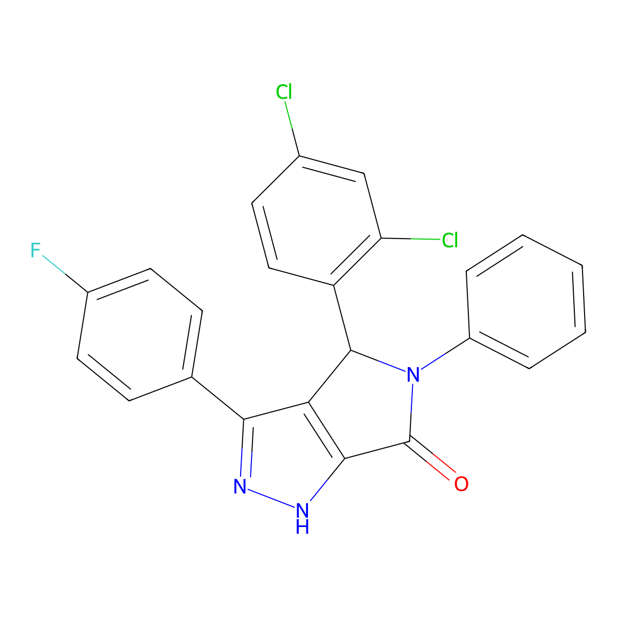 4-(2,4-dichlorophenyl)-3-(4-fluorophenyl)-5-phenyl-4,5-dihydropyrrolo[3,4-c]pyrazol-6(1H)-one molecular structure, CAS 488861-40-1