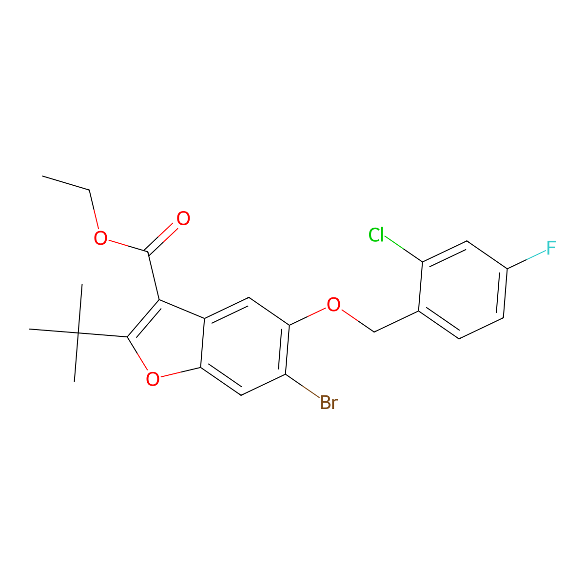 Ethyl 6-bromo-2-tert-butyl-5-[(2-chloro-4-fluorophenyl)methoxy]-1-benzofuran-3-carboxylate molecular structure, CAS 488861-76-3